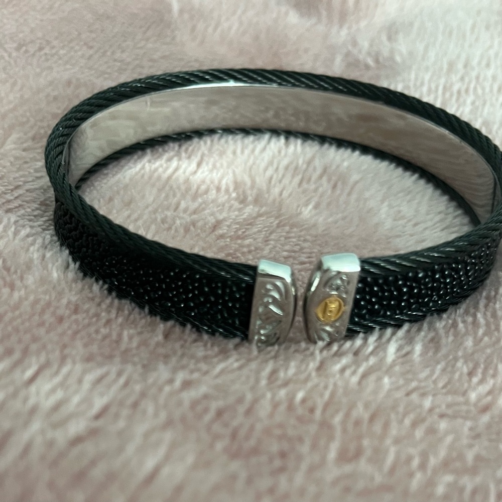 Alor Black and Steel Open Cuff Narrow Bracelet